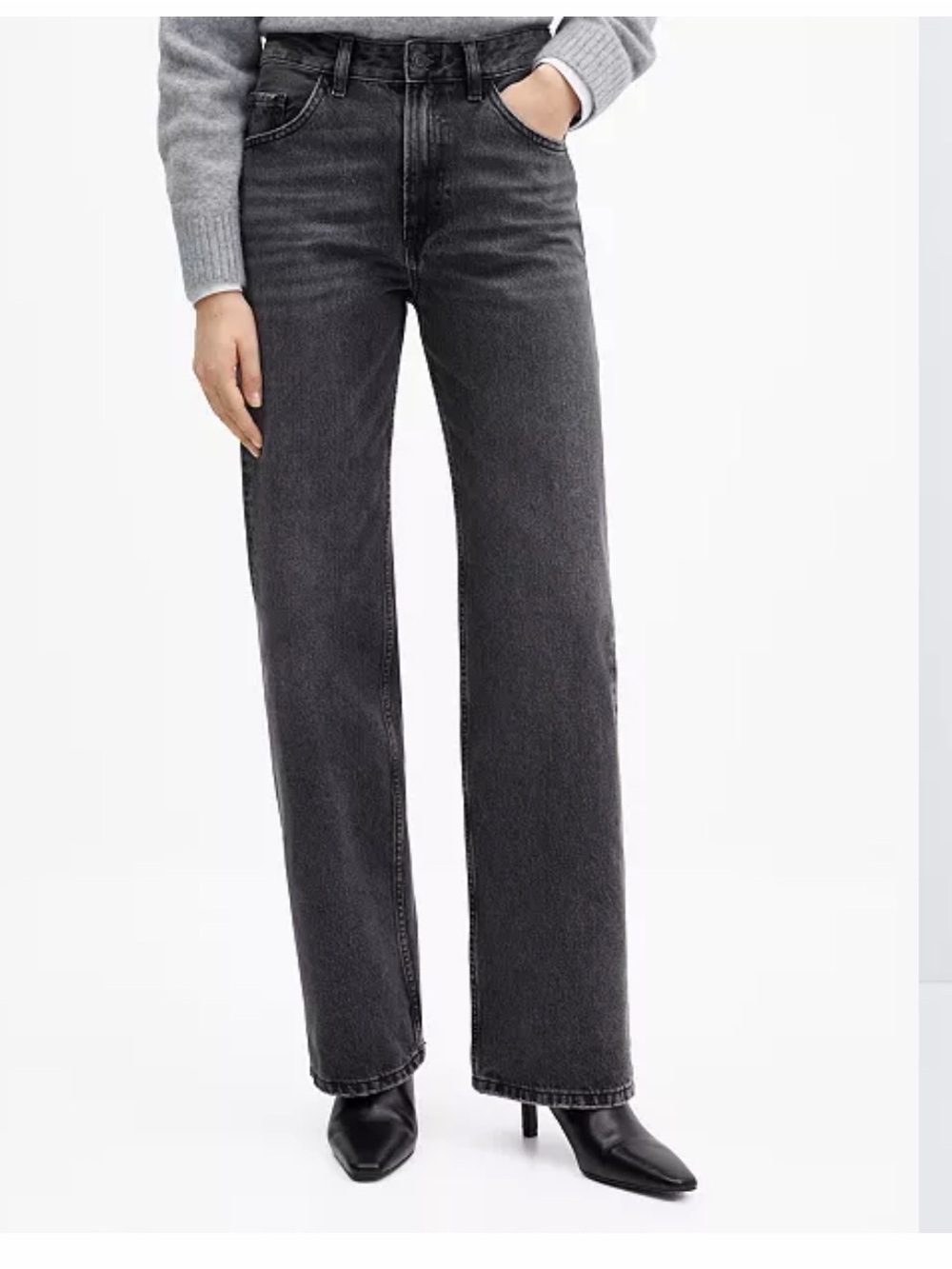Mango kaia straight Wide-Leg High-Rise Jeans in Charcoal Black